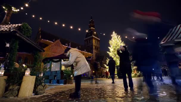 Zdobené Osvětlené Vánoční Stromeček Vánoční Trh Katedrála Marie Katedrále Náměstí — Stock video