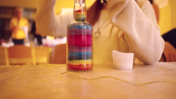 Colored Sand Glass Bottle Ideal Therapy Tool Children — Vídeo de stock