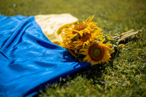 stock image Ukraine Flag and Sunflowers, A Symbol of Hope for Peace, Stop war