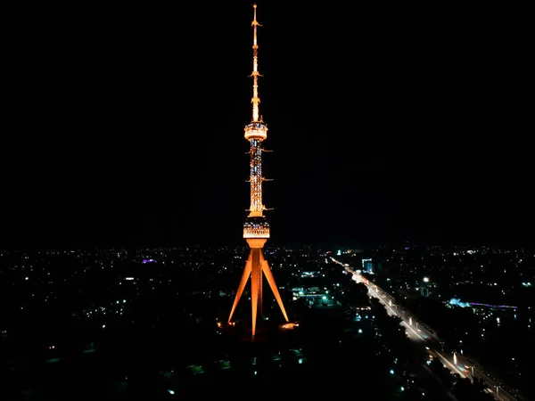 Vista Aérea Torre Tashkent Uzbekistán Por Noche —  Fotos de Stock