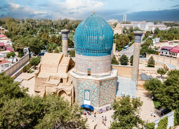 撒马尔罕 乌兹别克斯坦Gur Amir的空中景观 亚洲征服者Timur 也被称为Tamerlane 的陵墓 乌兹别克斯坦著名的旅游目的地 — 图库照片
