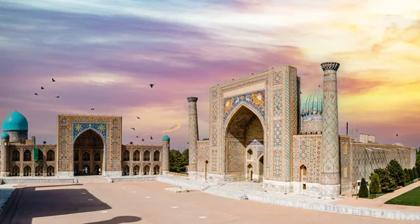 Samarkand Uzbekistan Widok Lotu Ptaka Plac Registan Ulugh Beg Madrasah Zdjęcie Stockowe