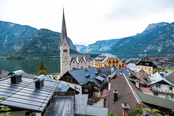 Scenic Postcard View Hallstatt Mountain Village Austrian Alps Salzkammergut Region — Fotografia de Stock