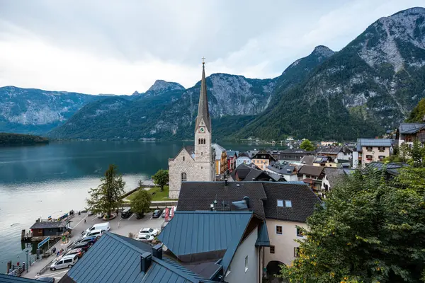 Scenic Postcard View Hallstatt Mountain Village Austrian Alps Salzkammergut Region — Stock Photo, Image