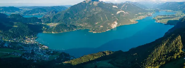 Fantastisk Antenn Drönare Utsikt Över Sjön Wolfgangsee Revel Skönheten Österrikes — Stockfoto