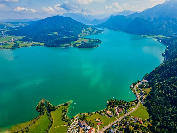 Avusturya Daki Mondsee Gölü Nsansız Hava Aracı Görünümü — Stok fotoğraf