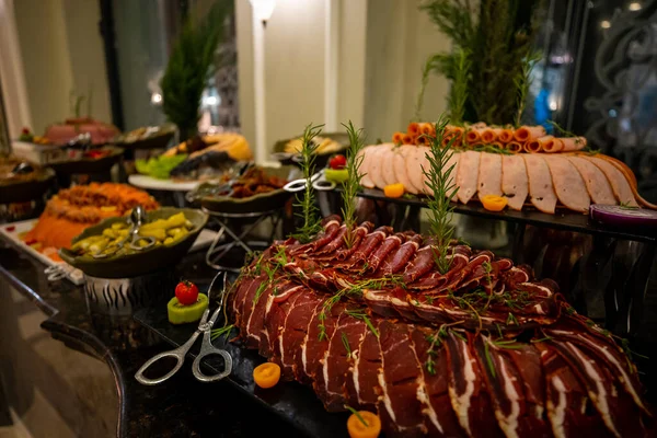 Selección Carne Comedor Fino Bandeja Lujo Del Hotel — Foto de Stock