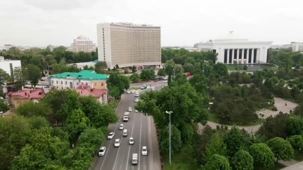 Luchtfoto Hoofdstraat Van Tasjkent Oezbekistan — Stockvideo