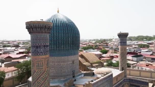 Samarcanda Uzbekistán Vista Aérea Gur Amir Mausoleo Del Conquistador Asiático — Vídeos de Stock
