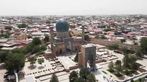 Samarkand Uzbekistán Letecký Pohled Gur Amir Mauzoleum Asijského Dobyvatele Timur — Stock video