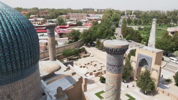 Samarkand Oezbekistan Luchtfoto Van Gur Amir Een Mausoleum Van Aziatische — Stockvideo