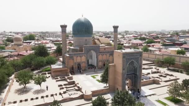 Самарканд Узбекистан Воздушный Вид Гур Амир Мавзолей Азиатского Завоевателя Тимура — стоковое видео