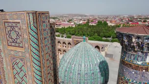 Samarcanda Uzbekistán Vista Aérea Plaza Registán Atracción Turística Popular Asia — Vídeos de Stock