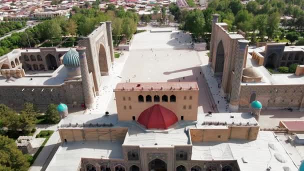 Samarkand Ουζμπεκιστάν Εναέρια Άποψη Της Πλατείας Registan Δημοφιλές Τουριστικό Αξιοθέατο — Αρχείο Βίντεο