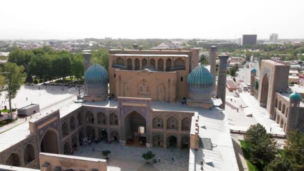 撒马尔罕乌兹别克斯坦空中俯瞰中亚登记册广场受欢迎的旅游景点 — 图库视频影像