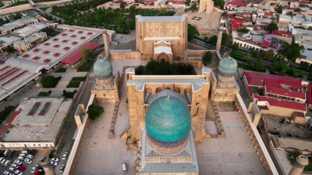 Samarkand Uzbekistan Udara Pandangan Bibi Khanym Masjid Tempat Utama Ibadah — Stok Video