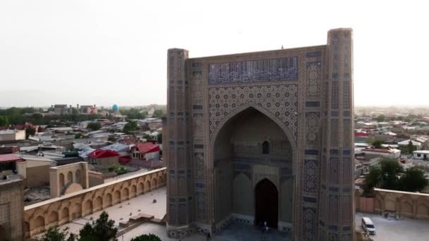 Samarkand Uzbekistán Letecký Pohled Mešitu Bibi Khanym Hlavní Místo Uctívání — Stock video