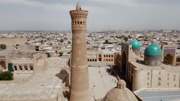 Bukhara Uzbekistán Letecký Pohled Mešitu Poi Kalan Bucharskou Citadelu Archu — Stock video