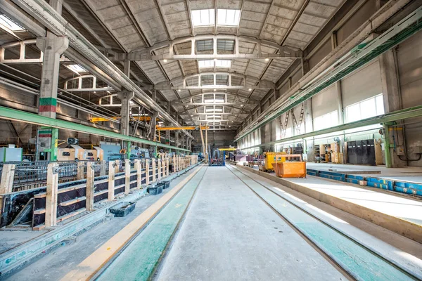 Interior Grande Edifício Industrial Fábrica Com Construções Aço Concreto — Fotografia de Stock