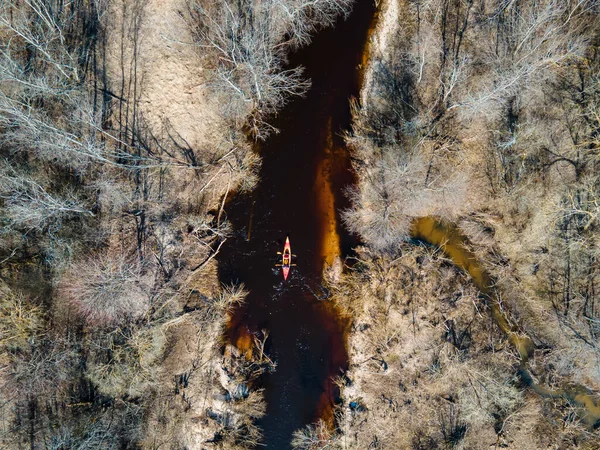 Каякинг Річці Ранньою Весною Вид Зверху — стокове фото