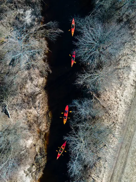 Каякинг Річці Ранньою Весною Вид Зверху — стокове фото