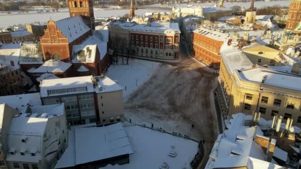 Letecký Pohled Staré Město Riga Hlavní Město Lotyšska Katedrála Domech — Stock video