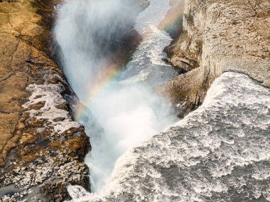 İzlanda 'daki Jokulsarglijufur Ulusal Parkı' ndaki Dettifoss Şelalesi 'nin havadan görünüşü... Avrupa 'nın en güçlü şelalesi
