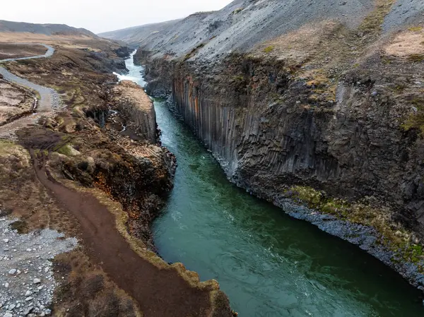 stock image Epic aerial view of the studlagil basalt canyon, Iceland. One of the most wonderfull nature sightseeing in Iceland.