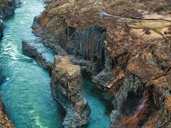 stock image Epic Aerial View of the Studlagil Basalt Canyon, Iceland - One of the Most Wonderful Nature Sightseeing Spots in Iceland