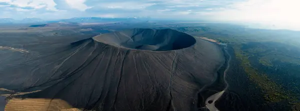 stock image Aerial view of Hverfjall volcano crater in Iceland, a large Tephra cone or Tuff ring volcano.