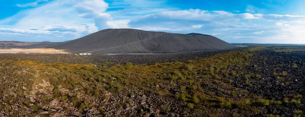 stock image Aerial view of Hverfjall volcano crater in Iceland, a large Tephra cone or Tuff ring volcano.