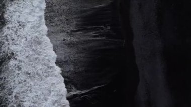 The black sand beach in Iceland. Sea aerial view and top view. Amazing nature, beautiful backgrounds and colors.