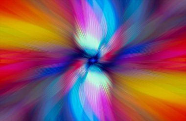 Soyut çok renkli yakınlaştırma efekti arka planı. Dijital olarak oluşturulmuş görüntü. Versicolor ışık ışınları. Renkli radyal bulanıklık, hızlı zumlama hareketi, güneş patlaması ya da yıldız patlaması. Banner Arkaplanı için Kullan