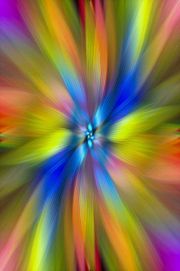 Soyut çok renkli yakınlaştırma efekti arka planı. Dijital olarak oluşturulmuş görüntü. Versicolor ışık ışınları. Renkli radyal bulanıklık, hızlı zumlama hareketi, güneş patlaması ya da yıldız patlaması. Banner Arkaplanı için Kullan