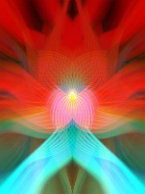 Simetrik Çizgiler ve Gradyan Renkleri, Modern Tasarımlar ve Yaratıcılık için Fütürist Geometrik Arkaplan ile Canlı Soyut Dijital Sanat