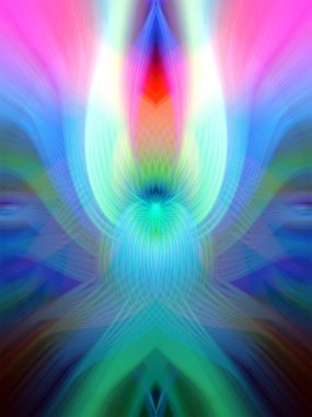 Simetrik Çizgiler ve Gradyan Renkleri, Modern Tasarımlar ve Yaratıcılık için Fütürist Geometrik Arkaplan ile Canlı Soyut Dijital Sanat