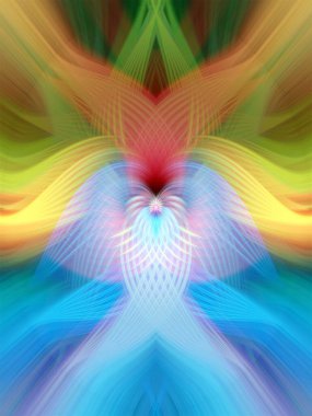 Simetrik Çizgiler ve Gradyan Renkleri, Modern Tasarımlar ve Yaratıcılık için Fütürist Geometrik Arkaplan ile Canlı Soyut Dijital Sanat