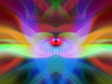 Simetrik Çizgiler ve Gradyan Renkleri, Modern Tasarımlar ve Yaratıcılık için Fütürist Geometrik Arkaplan ile Canlı Soyut Dijital Sanat