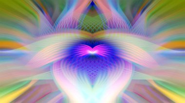 Simetrik Çizgiler ve Gradyan Renkleri, Modern Tasarımlar ve Yaratıcılık için Fütürist Geometrik Arkaplan ile Canlı Soyut Dijital Sanat