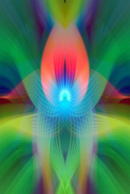 Simetrik Çizgiler ve Gradyan Renkleri, Modern Tasarımlar ve Yaratıcılık için Fütürist Geometrik Arkaplan ile Canlı Soyut Dijital Sanat