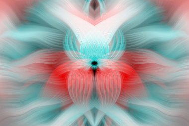 Renkli soyut modern sanat arka planı canlı renkler, simetrik kaleydoskop desenleri ve mavi, kırmızı, pembe, sarı ve yeşil renkli akışkan dokular.