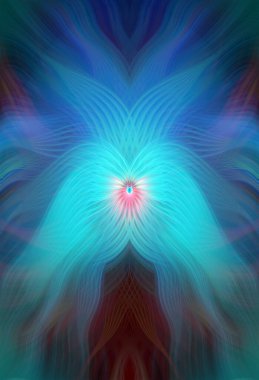 Renkli soyut modern sanat arka planı canlı renkler, simetrik kaleydoskop desenleri ve mavi, kırmızı, pembe, sarı ve yeşil renkli akışkan dokular.