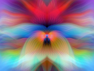 Renkli soyut modern sanat arka planı canlı renkler, simetrik kaleydoskop desenleri ve mavi, kırmızı, pembe, sarı ve yeşil renkli akışkan dokular.