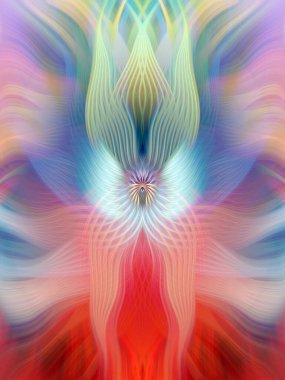 Renkli soyut modern sanat arka planı canlı renkler, simetrik kaleydoskop desenleri ve mavi, kırmızı, pembe, sarı ve yeşil renkli akışkan dokular.