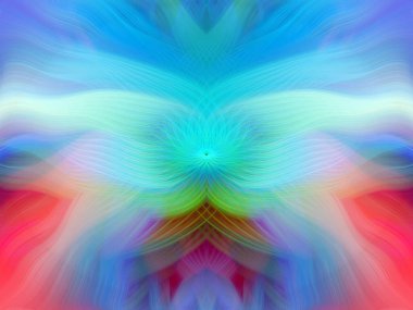 Renkli soyut modern sanat arka planı canlı renkler, simetrik kaleydoskop desenleri ve mavi, kırmızı, pembe, sarı ve yeşil renkli akışkan dokular.