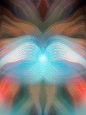 Renkli soyut modern sanat arka planı canlı renkler, simetrik kaleydoskop desenleri ve mavi, kırmızı, pembe, sarı ve yeşil renkli akışkan dokular.