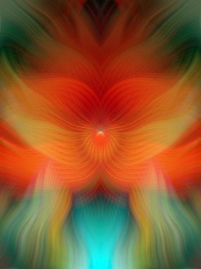 Renkli soyut modern sanat arka planı canlı renkler, simetrik kaleydoskop desenleri ve mavi, kırmızı, pembe, sarı ve yeşil renkli akışkan dokular.