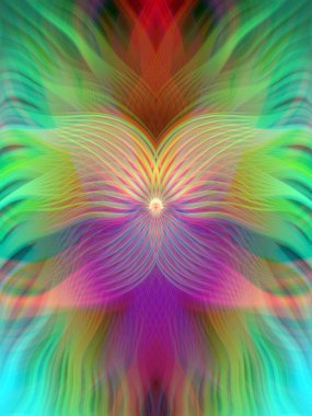 Renkli soyut modern sanat arka planı canlı renkler, simetrik kaleydoskop desenleri ve mavi, kırmızı, pembe, sarı ve yeşil renkli akışkan dokular.