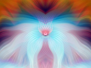 Renkli soyut modern sanat arka planı canlı renkler, simetrik kaleydoskop desenleri ve mavi, kırmızı, pembe, sarı ve yeşil renkli akışkan dokular.