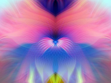 Renkli soyut modern sanat arka planı canlı renkler, simetrik kaleydoskop desenleri ve mavi, kırmızı, pembe, sarı ve yeşil renkli akışkan dokular.